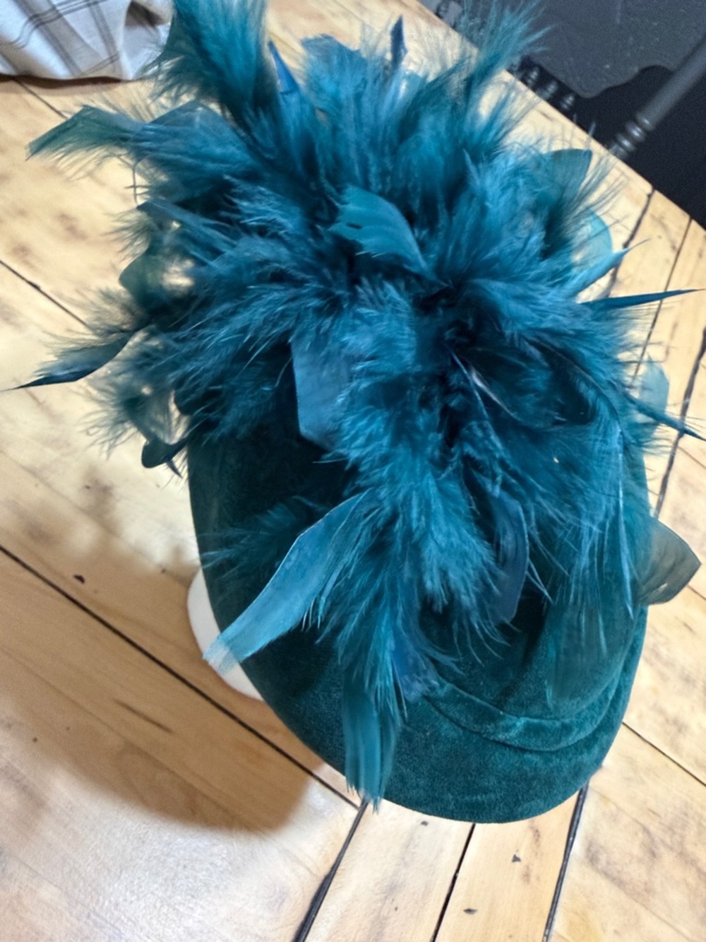 Vintage Chapeau Creations Teal Velvet Feather Pillbox Hat - Picture 2 of 7